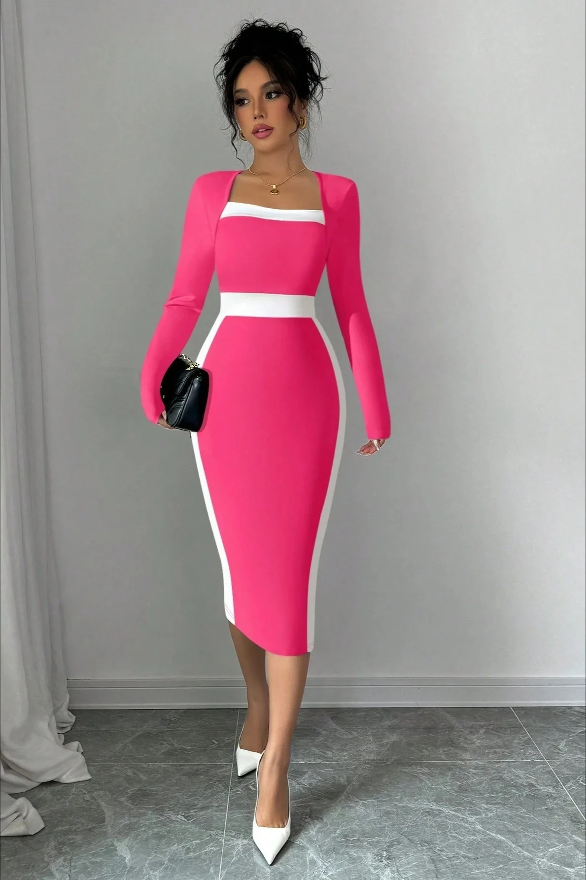 Color Block Panel Bodycon Cocktail Dress - Image 10