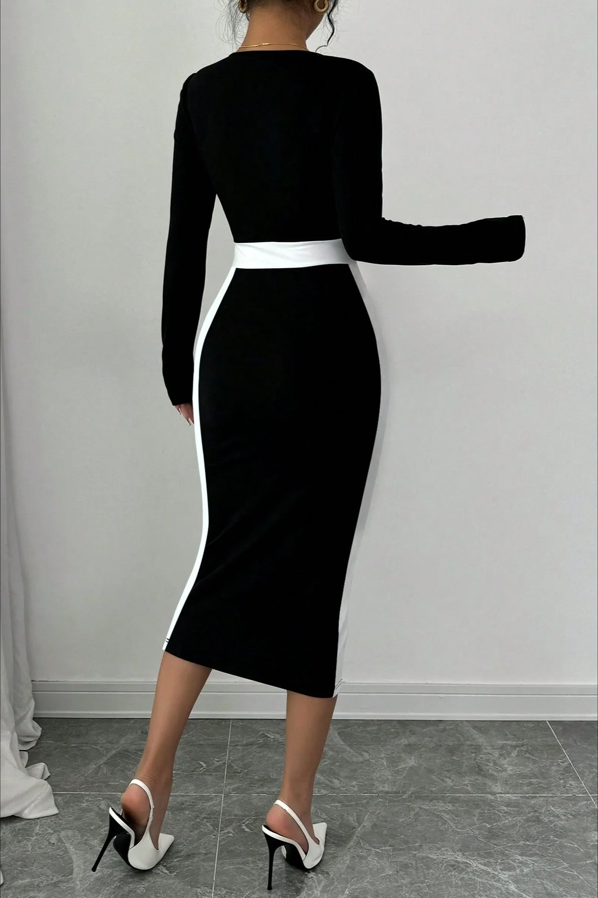 Color Block Panel Bodycon Cocktail Dress - Image 3