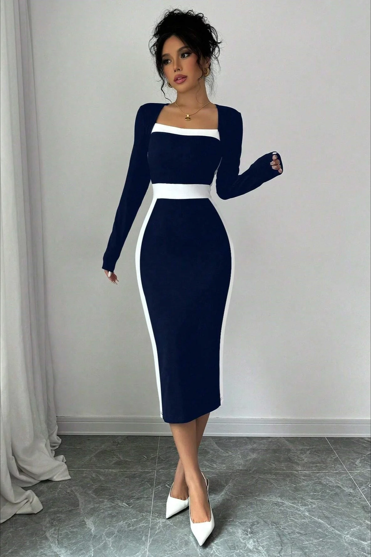 Color Block Panel Bodycon Cocktail Dress - Image 6