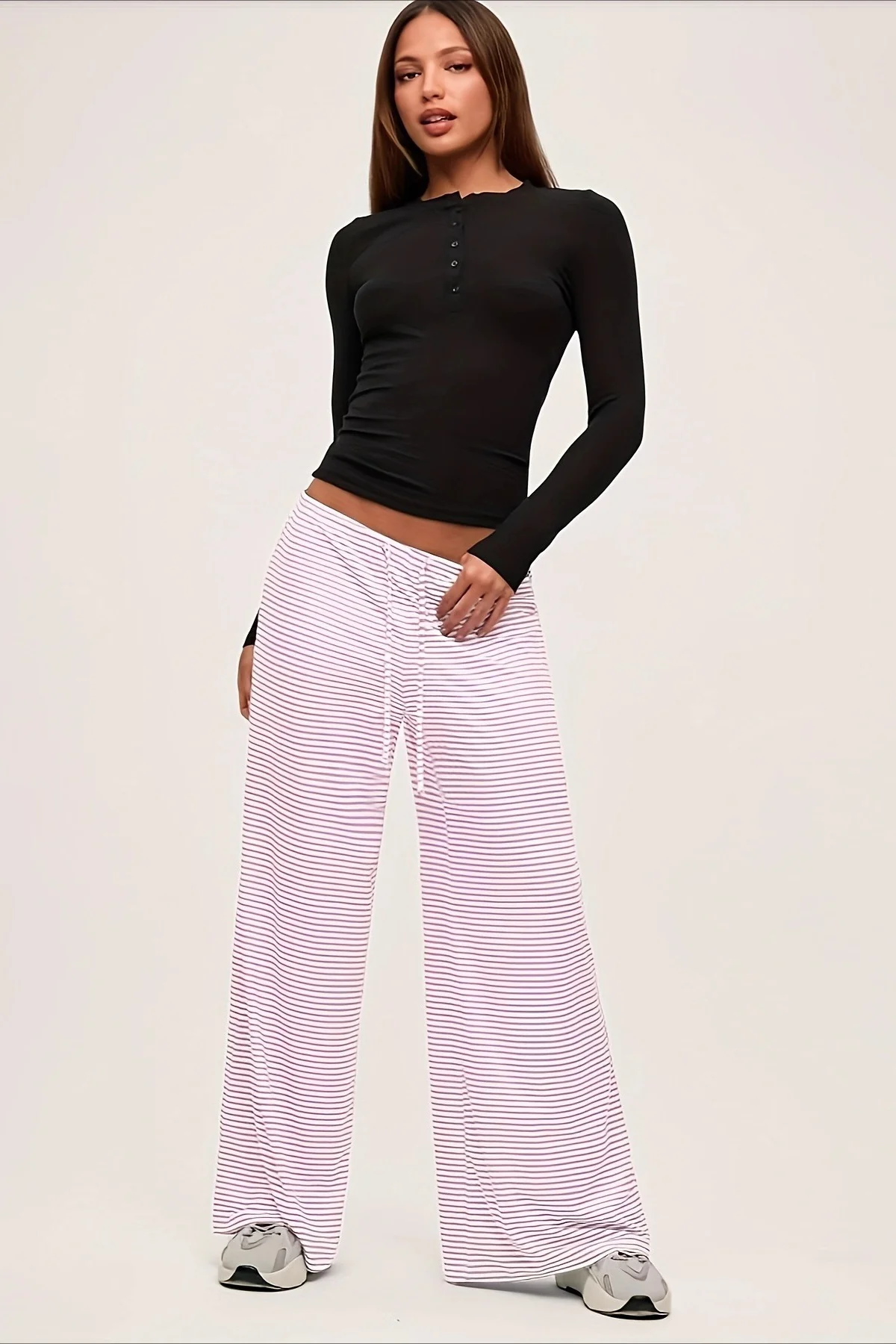 Color Block Stripe Casual Relaxed Straight Pants - Image 3