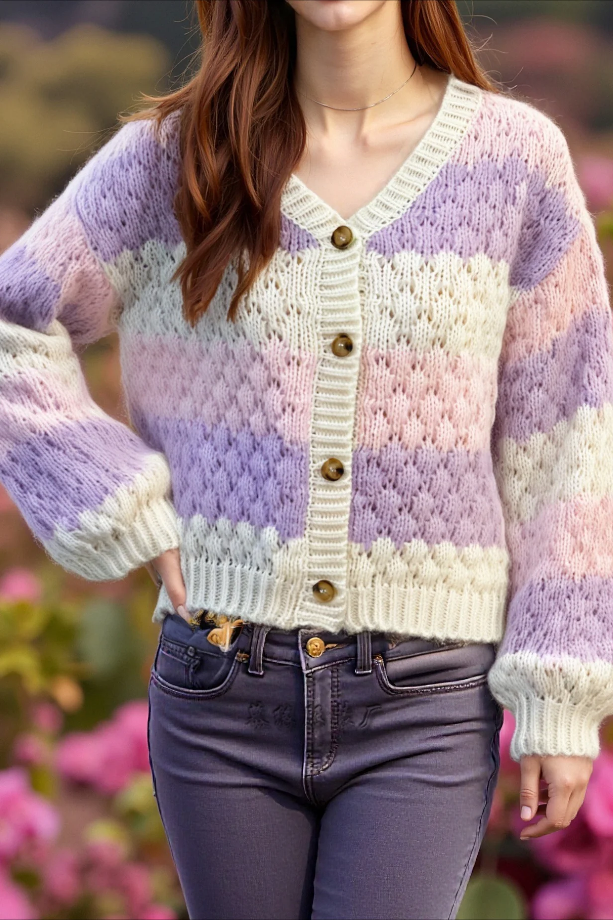 Color Block V-Neck Loose Sweater - Image 6
