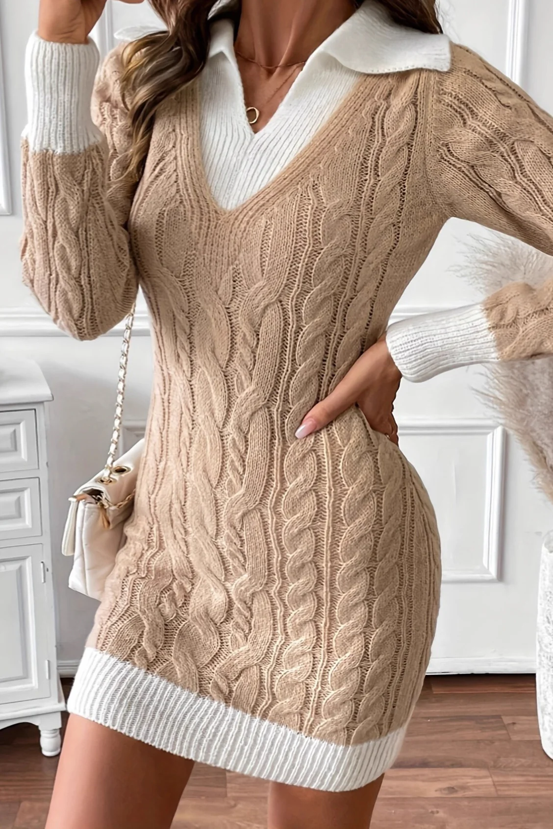 Colorblock Peter Pan Collar Sweater Dress - Image 2