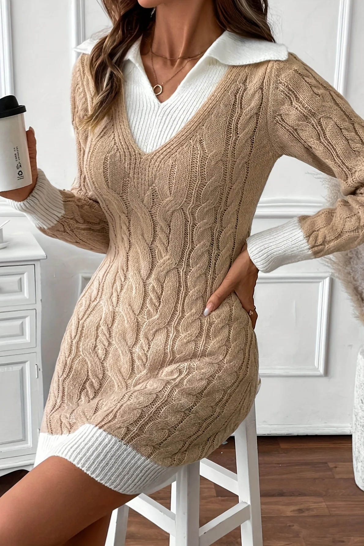 Colorblock Peter Pan Collar Sweater Dress - Image 5