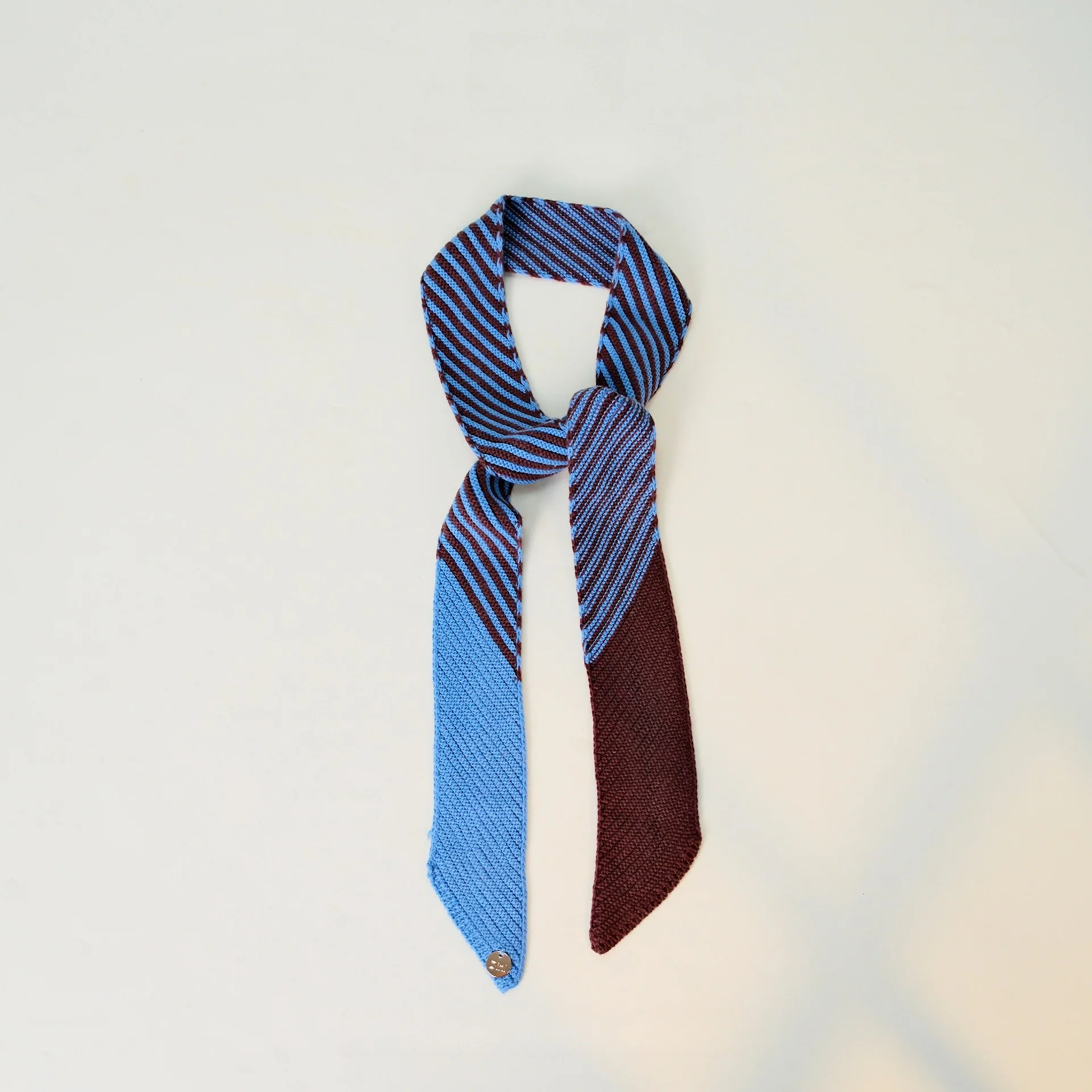 Colorblock Striped Knit Skinny Long Neck Tie Scarf - Image 4