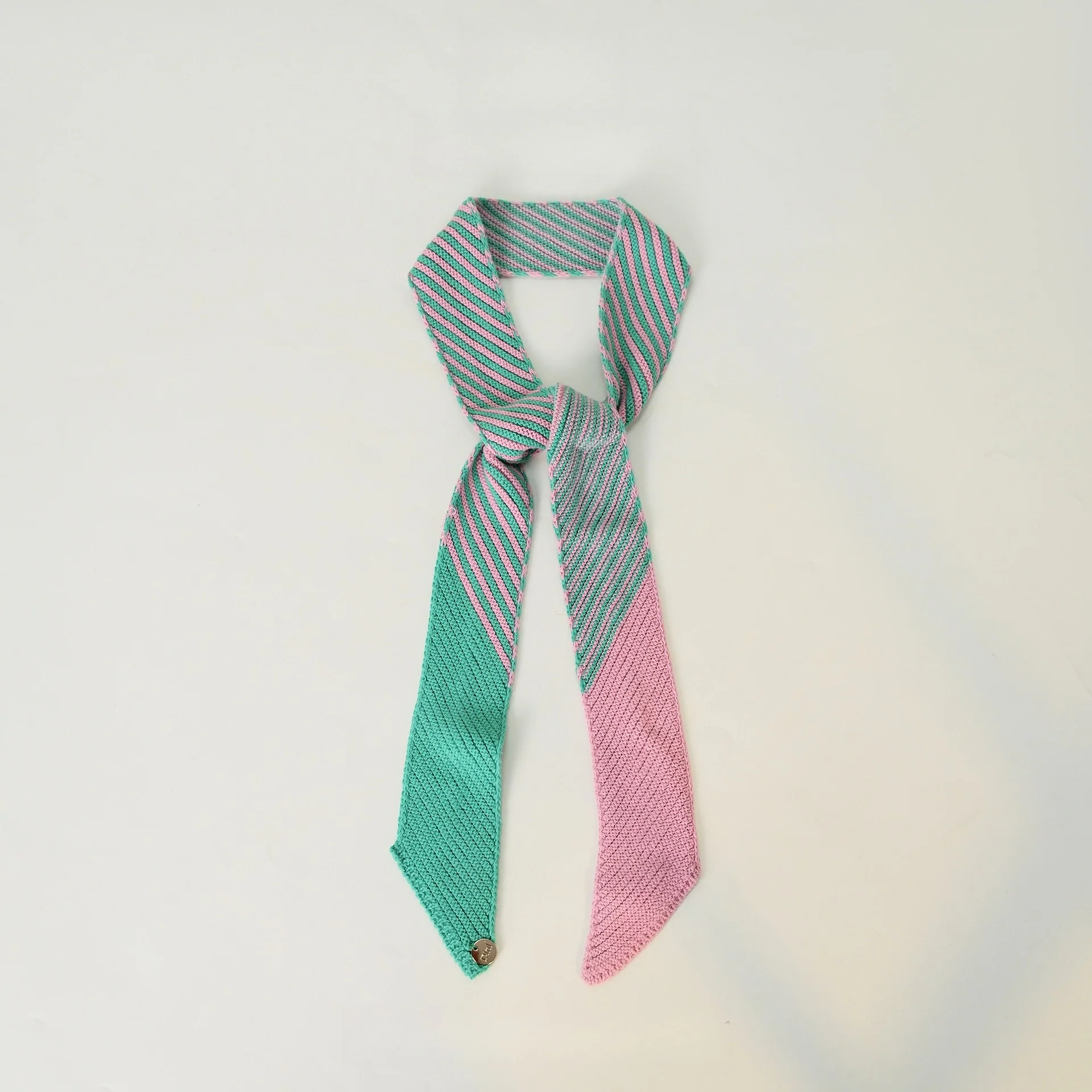 Colorblock Striped Knit Skinny Long Neck Tie Scarf - Image 6
