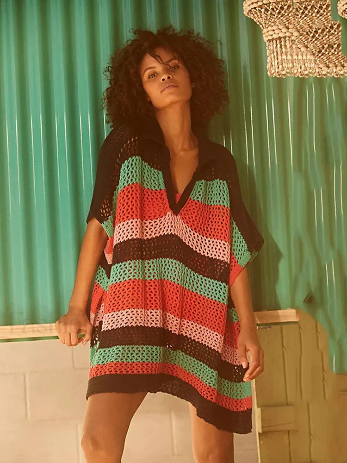 Contrast Color Slit Cut Hollow Cover Up - Image 8