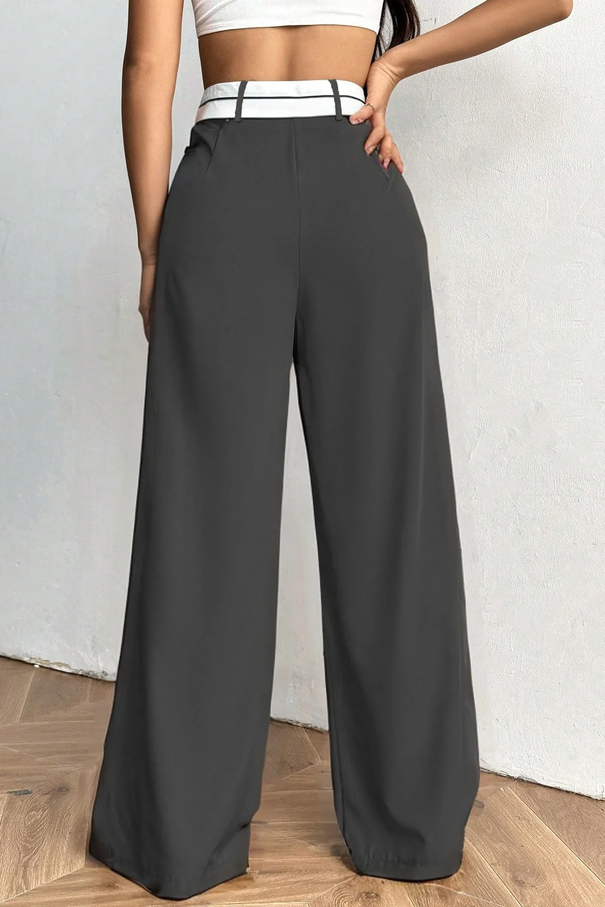 Contrast Comfort Relaxed Wide Leg Pants - Image 3