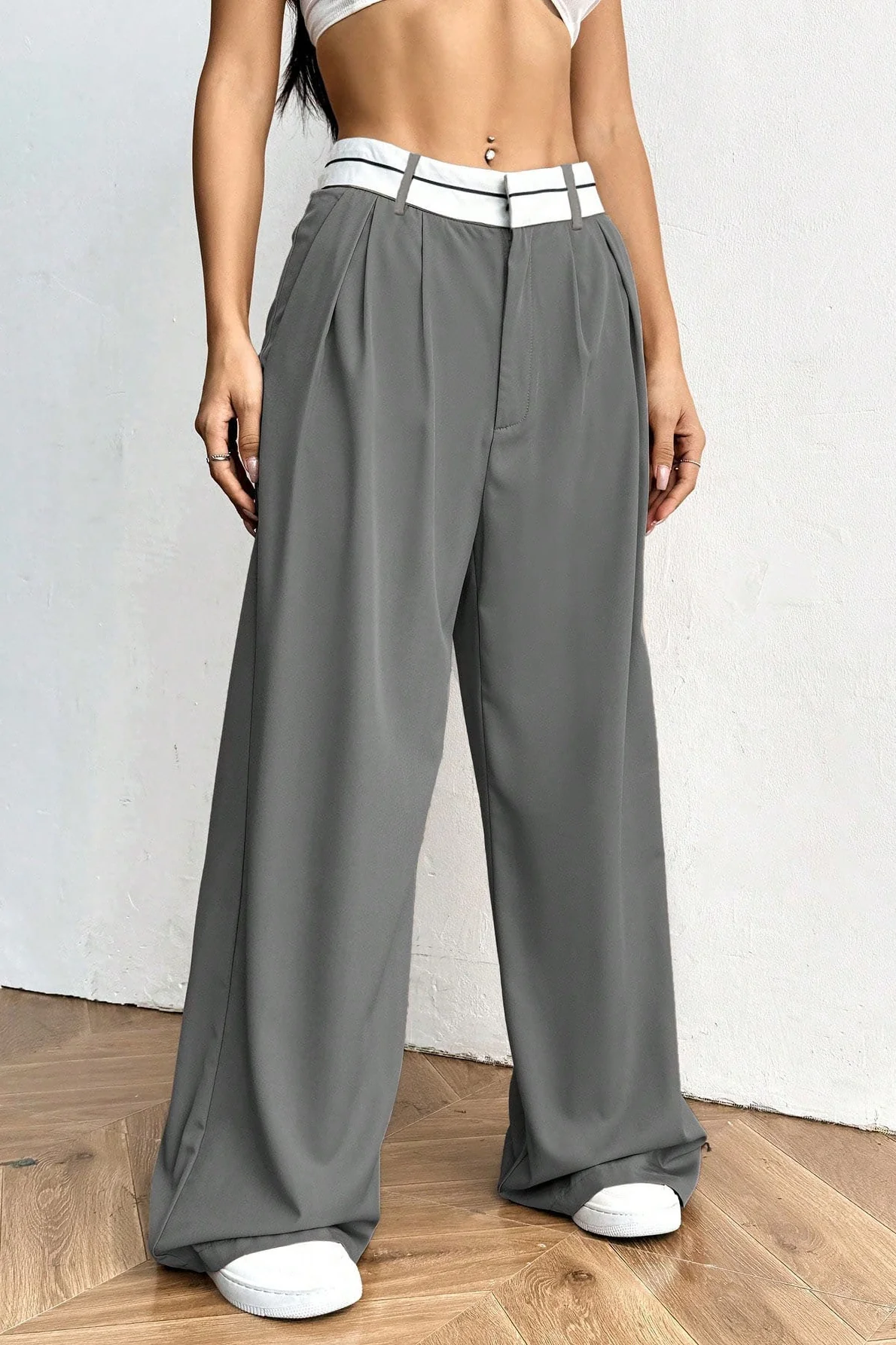 Contrast Comfort Relaxed Wide Leg Pants - Image 4