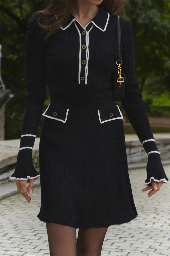 Contrast Ruffle Collar Sweater Dress - Image 12