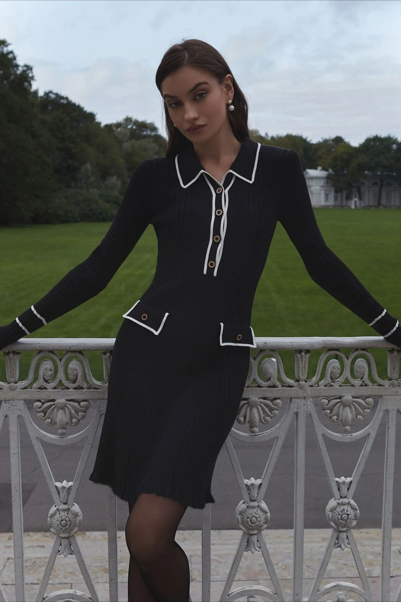 Contrast Ruffle Collar Sweater Dress - Image 13