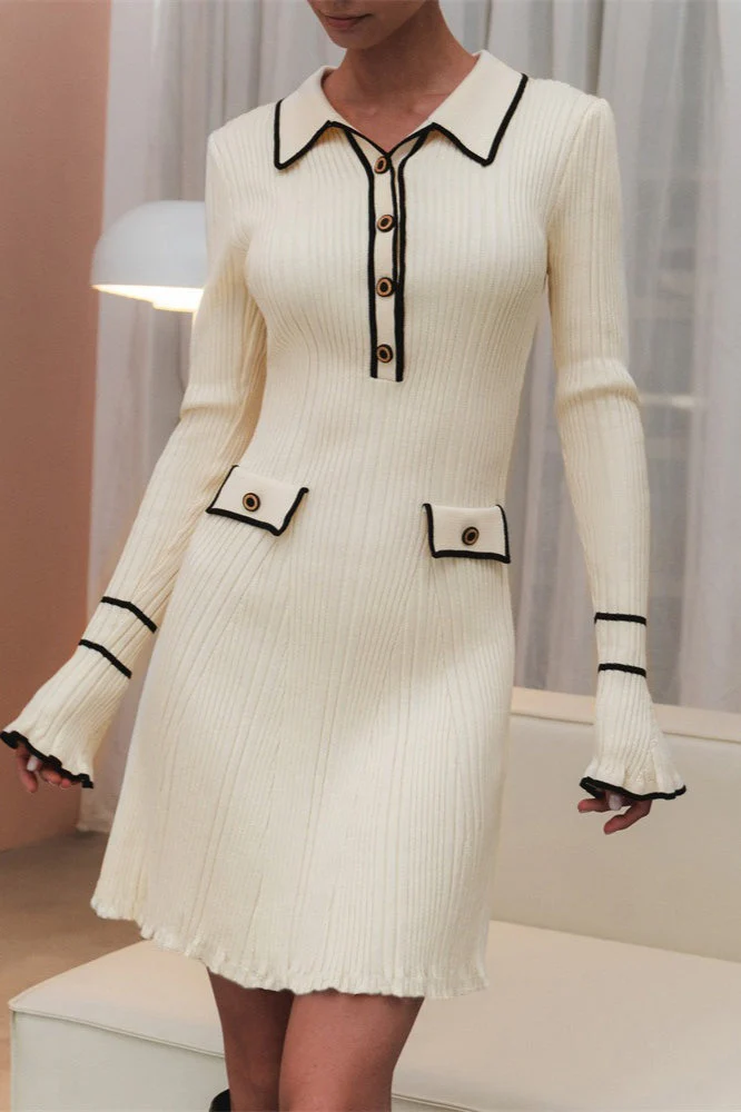 Contrast Ruffle Collar Sweater Dress - Image 7