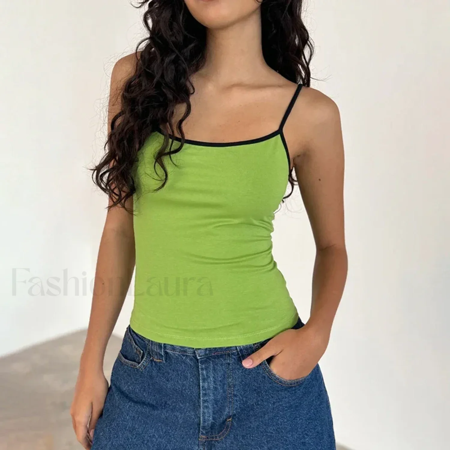 Contrast Spaghetti Strap Crop Top - Image 13