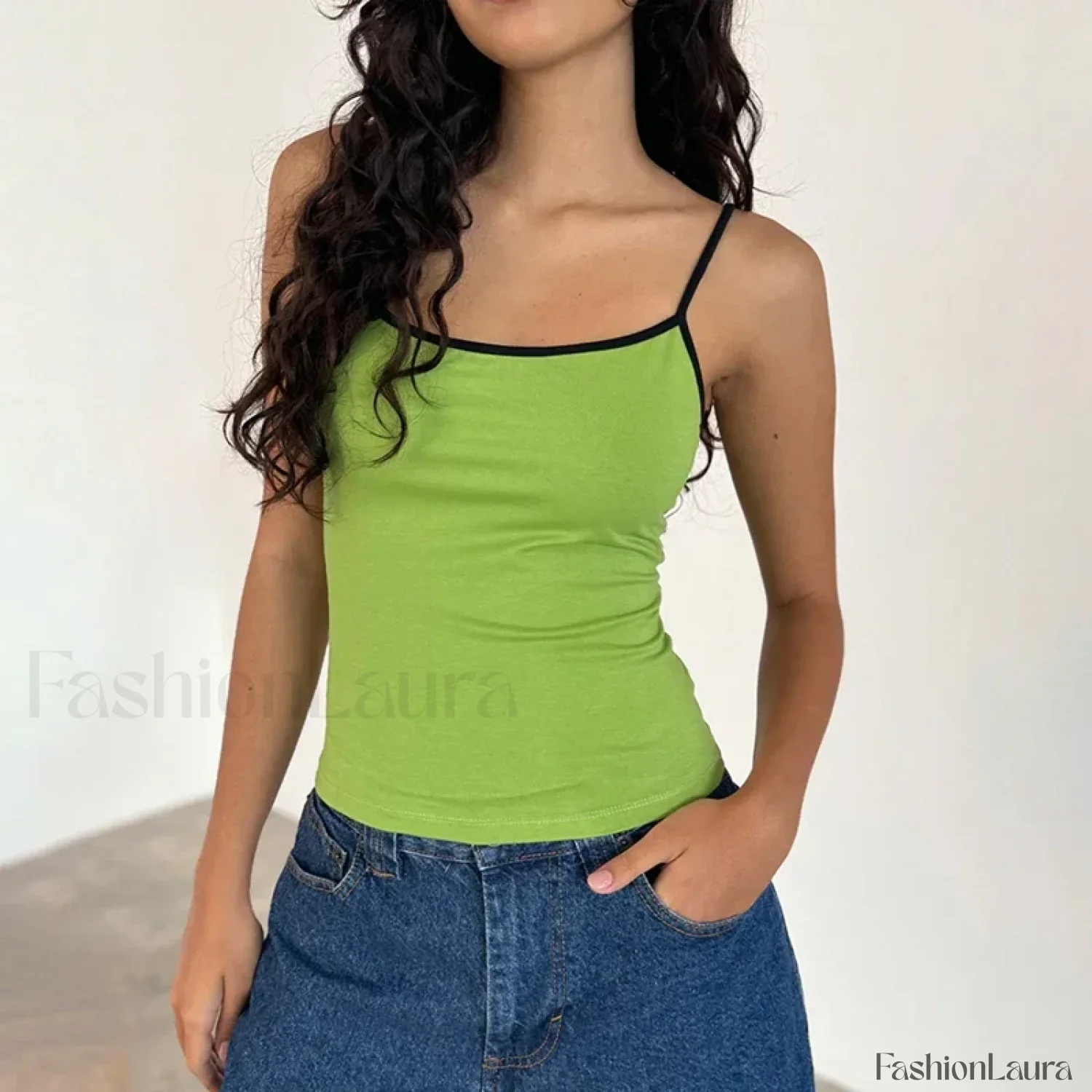Contrast Spaghetti Strap Crop Top - Image 23