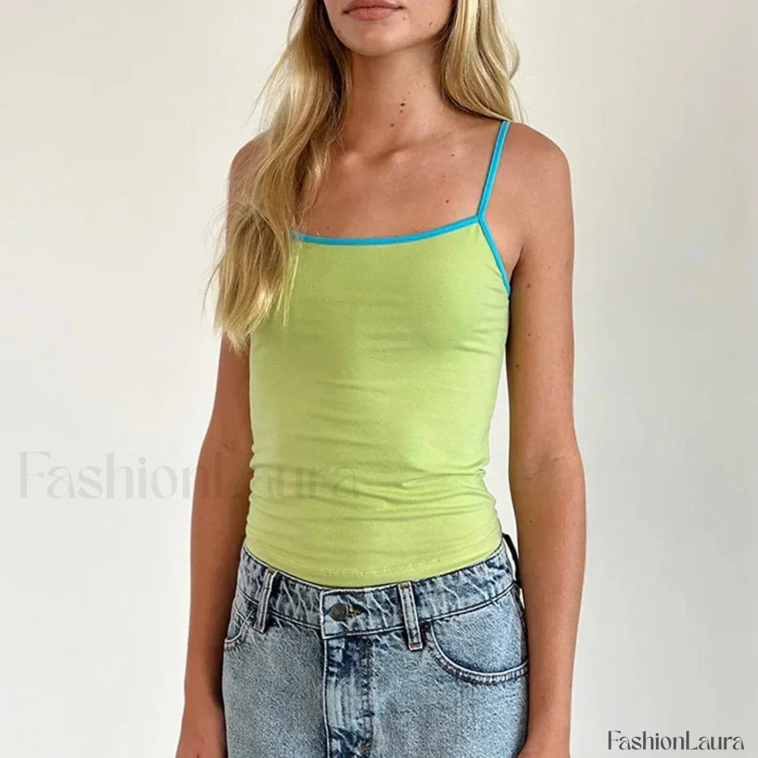 Contrast Spaghetti Strap Crop Top - Image 27