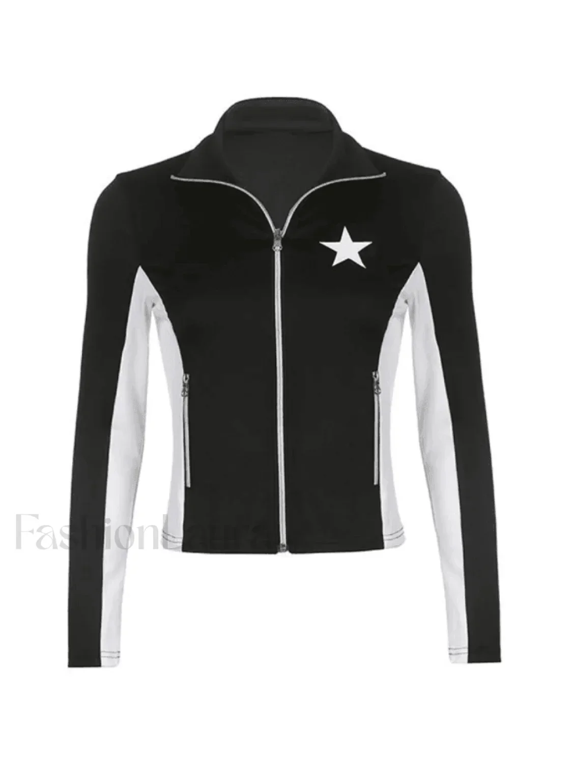 Contrast Star Print Zip-Up Jacket - Image 4