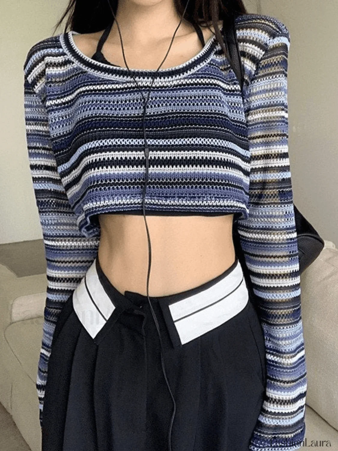 Contrast Striped Crochet Knit Crop Top - Image 10