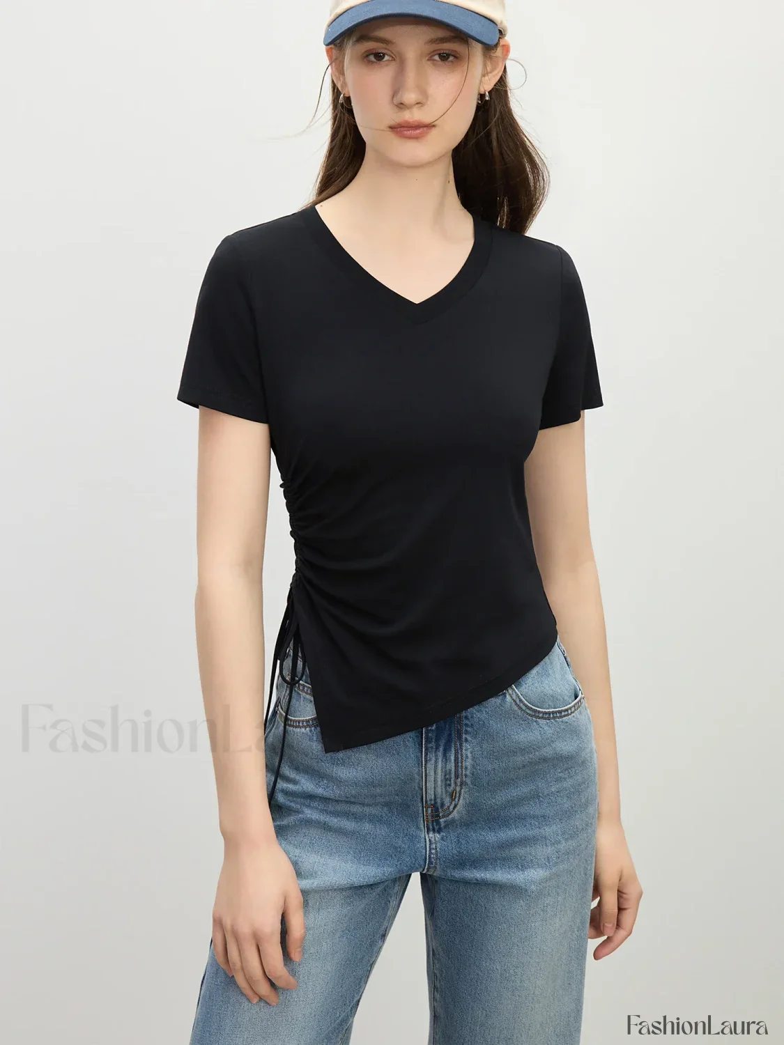 Cooling V-Neck Drawstring Crop T-Shirt - Image 10