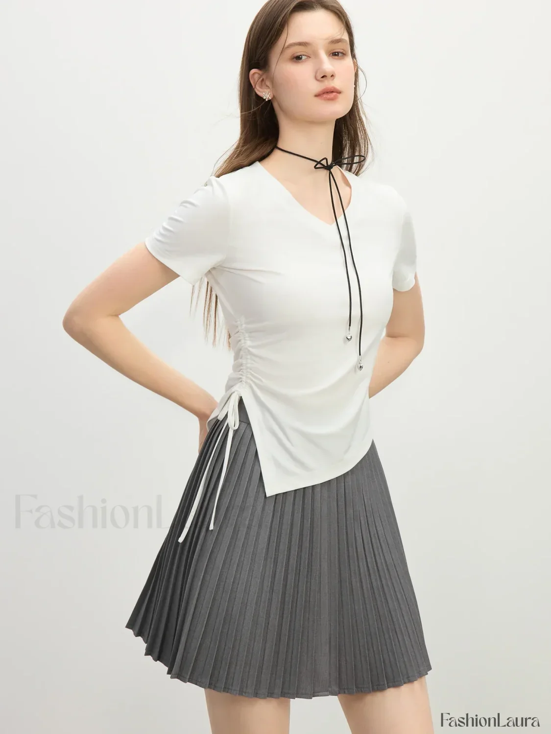 Cooling V-Neck Drawstring Crop T-Shirt - Image 11