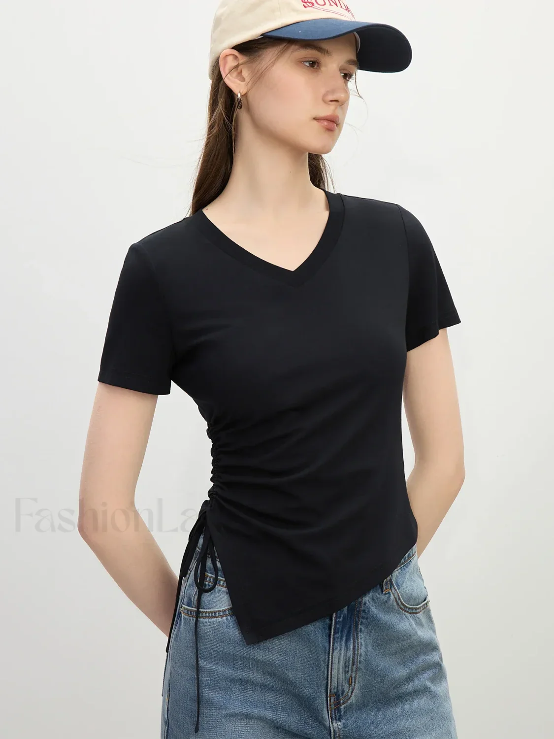 Cooling V-Neck Drawstring Crop T-Shirt - Image 5