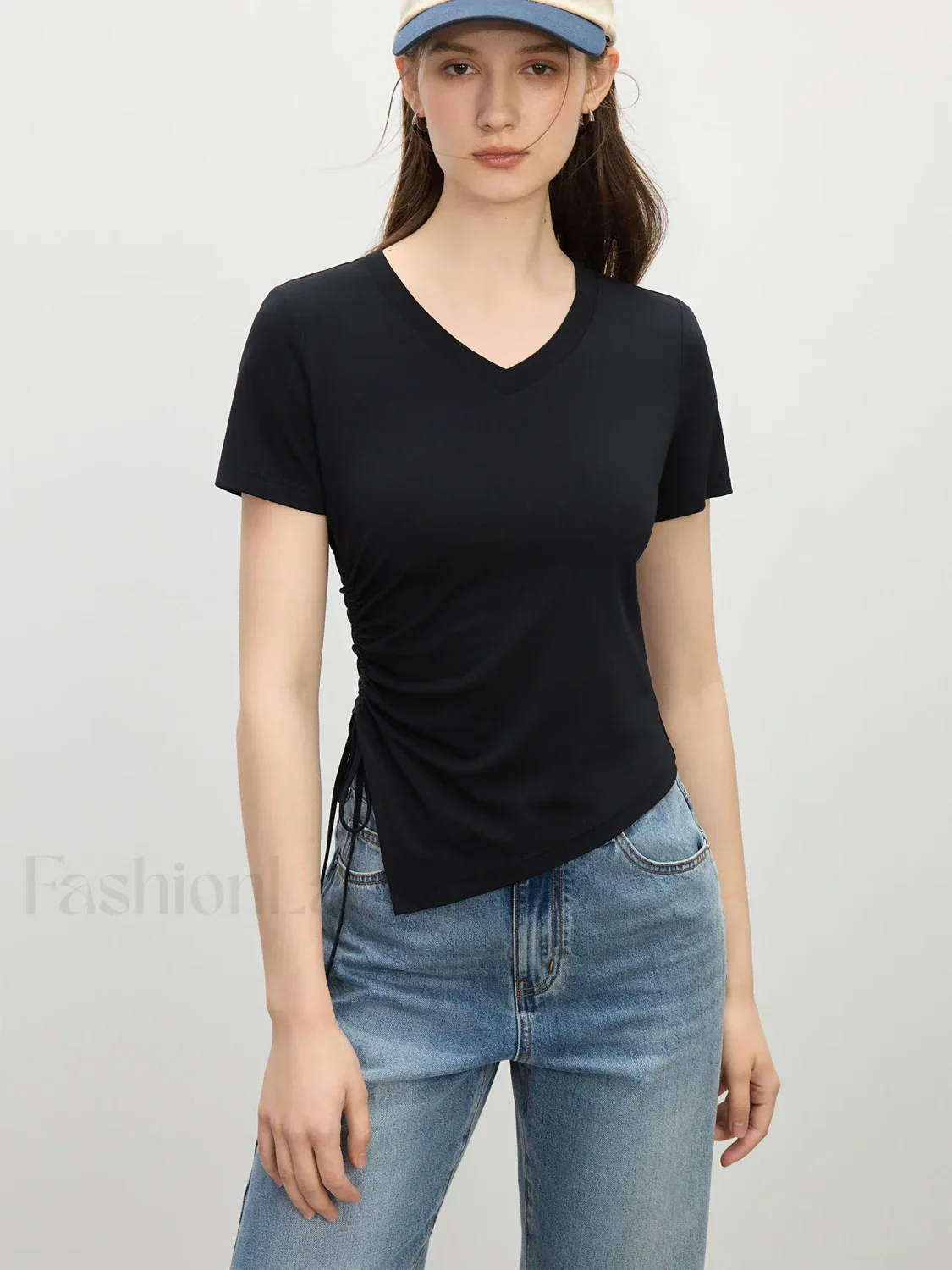 Cooling V-Neck Drawstring Crop T-Shirt - Image 6