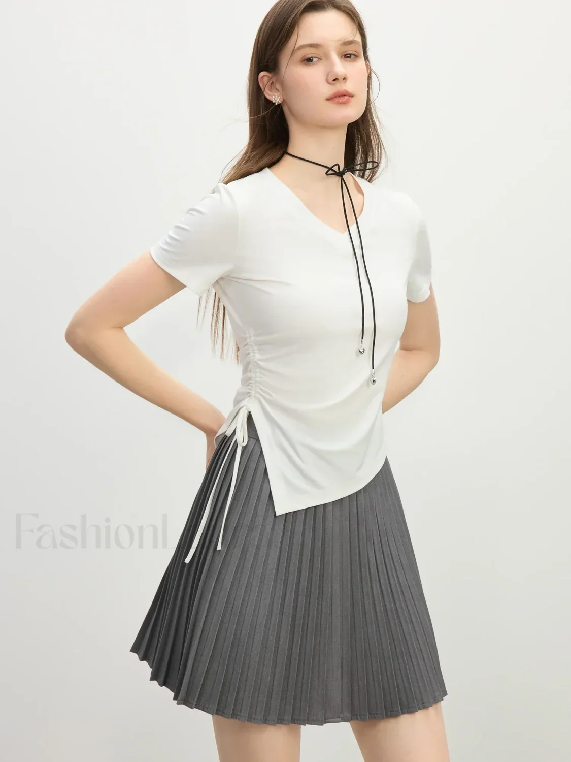 Cooling V-Neck Drawstring Crop T-Shirt - Image 7