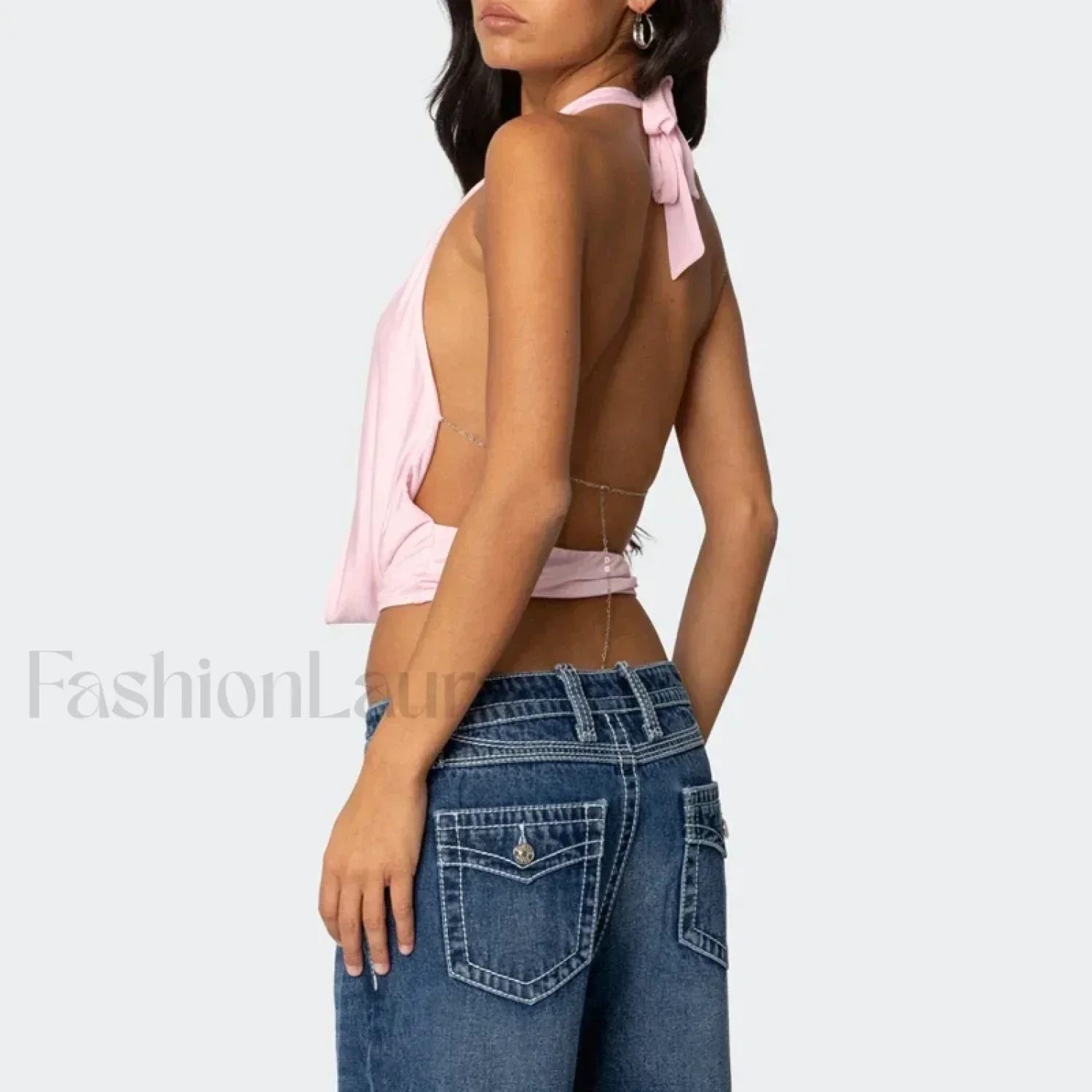 Coquette Deep V-Backless Crop Top - Image 2