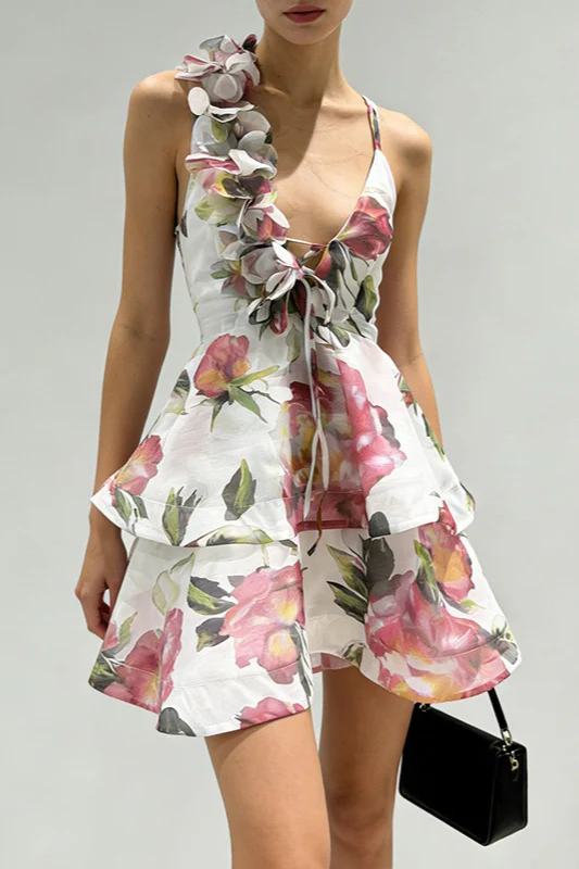 Corset Deep V Tiered 3D Floral Dress - Image 4
