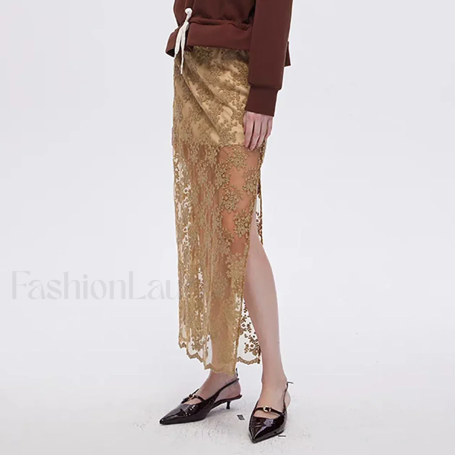 Cotton Embroidery Side Slit Skirt - Image 5