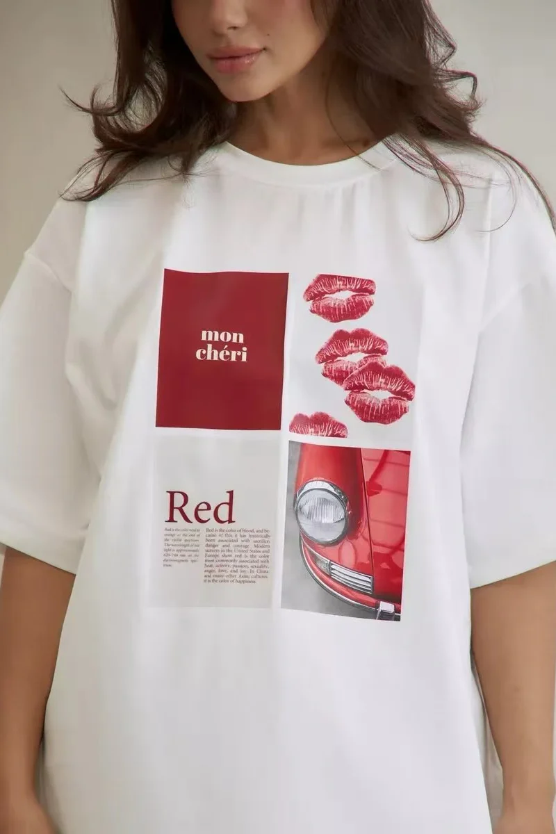 Cotton Graphic Print Loose Fit Casual Short Sleeve Tee - Image 3