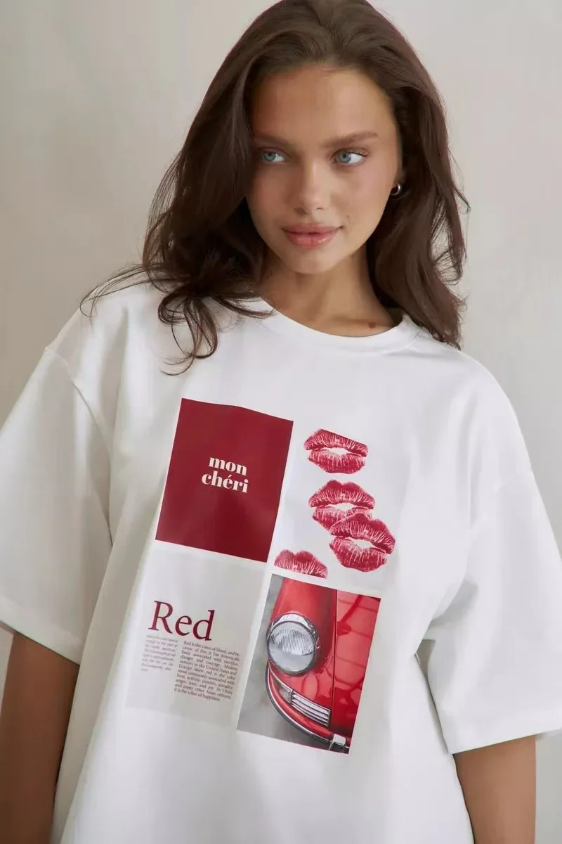 Cotton Graphic Print Loose Fit Casual Short Sleeve Tee - Image 4