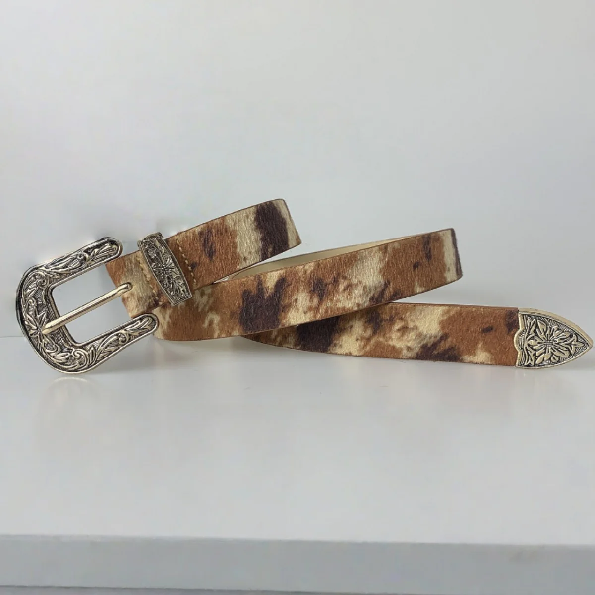 Cow Print Western Statement Buckle Belt - Image 2