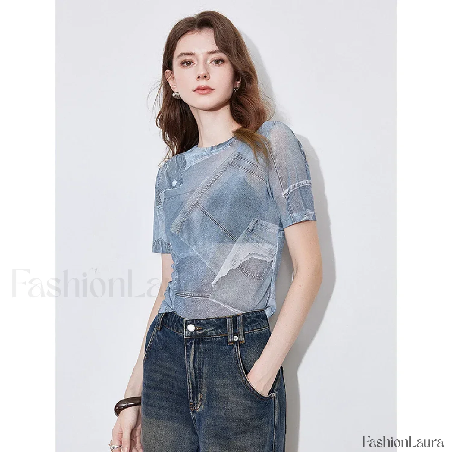 Cowboy Patchwork See-through T-Shirt - Image 6