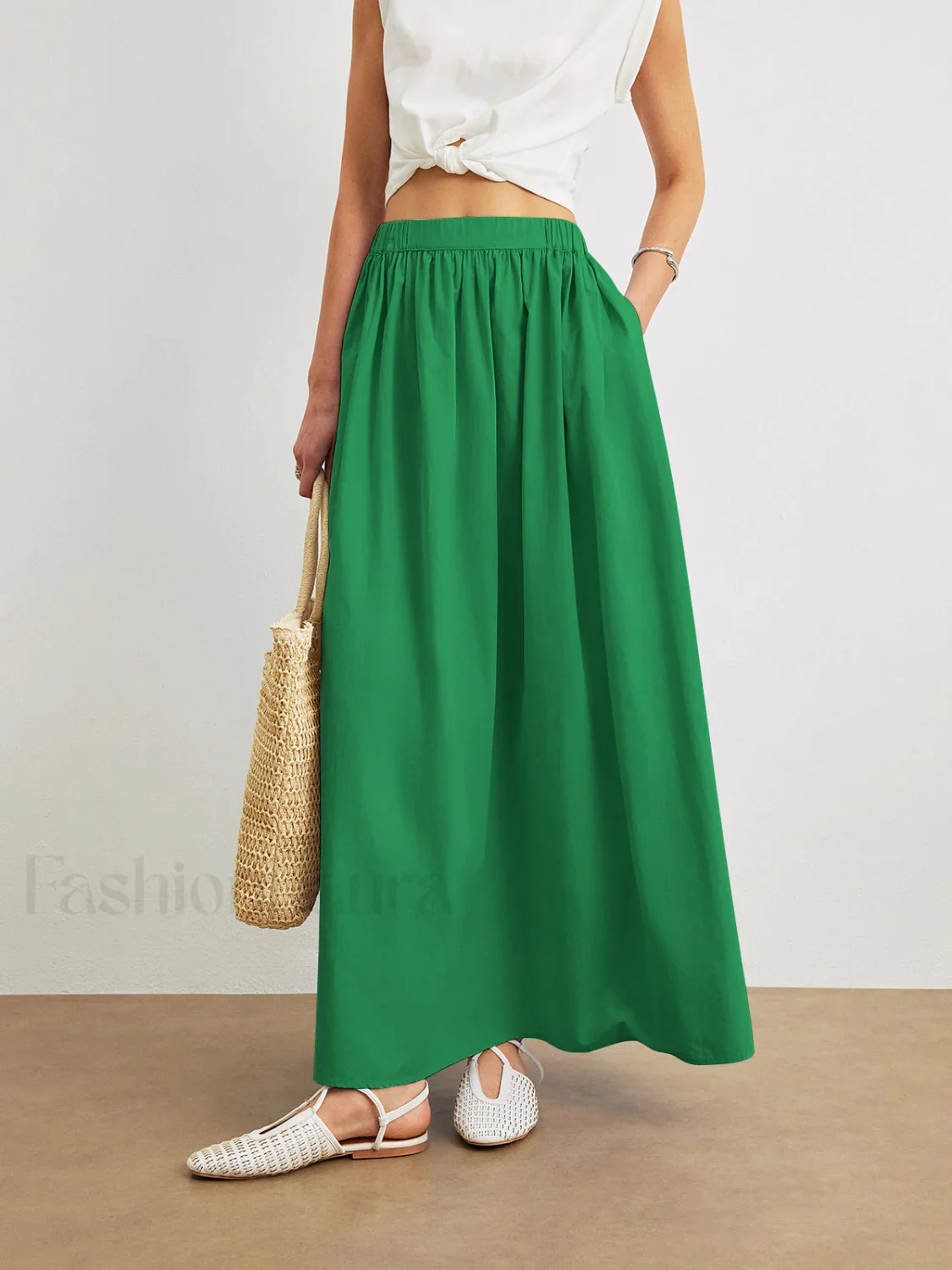 Cotton A-Line Skirt With Pockets - Image 11