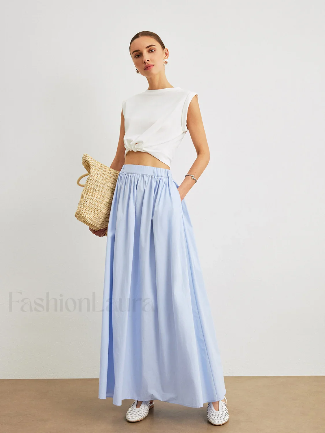 Cotton A-Line Skirt With Pockets - Image 19