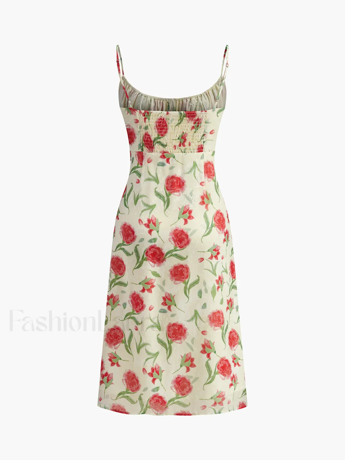 Floral Ruched Button Detail Dress - Image 9