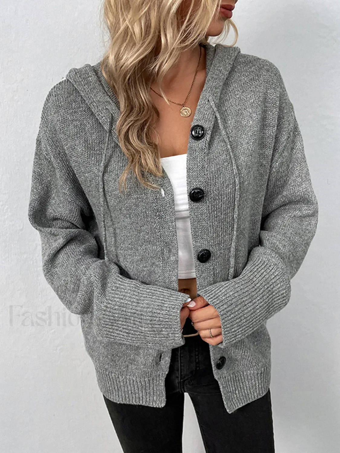 Button Drawstring Hooded Cardigan - Image 5
