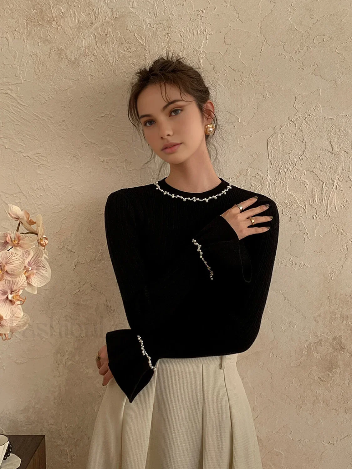 Beaded-Decor Ruffle Knit Top - Image 13