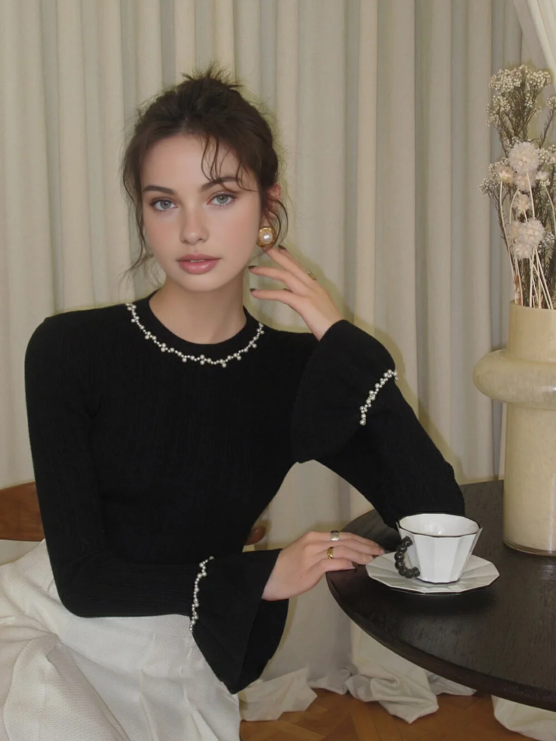 Beaded-Decor Ruffle Knit Top - Image 15