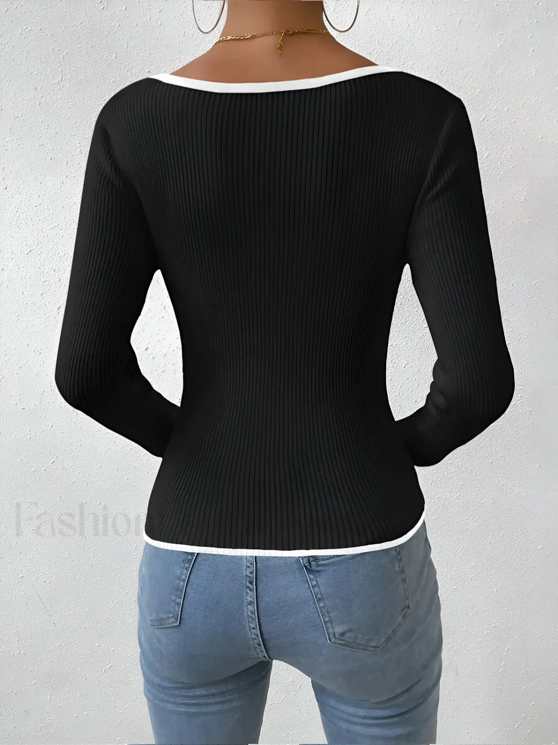 Contrast Trim Sexy Knit Top - Image 5