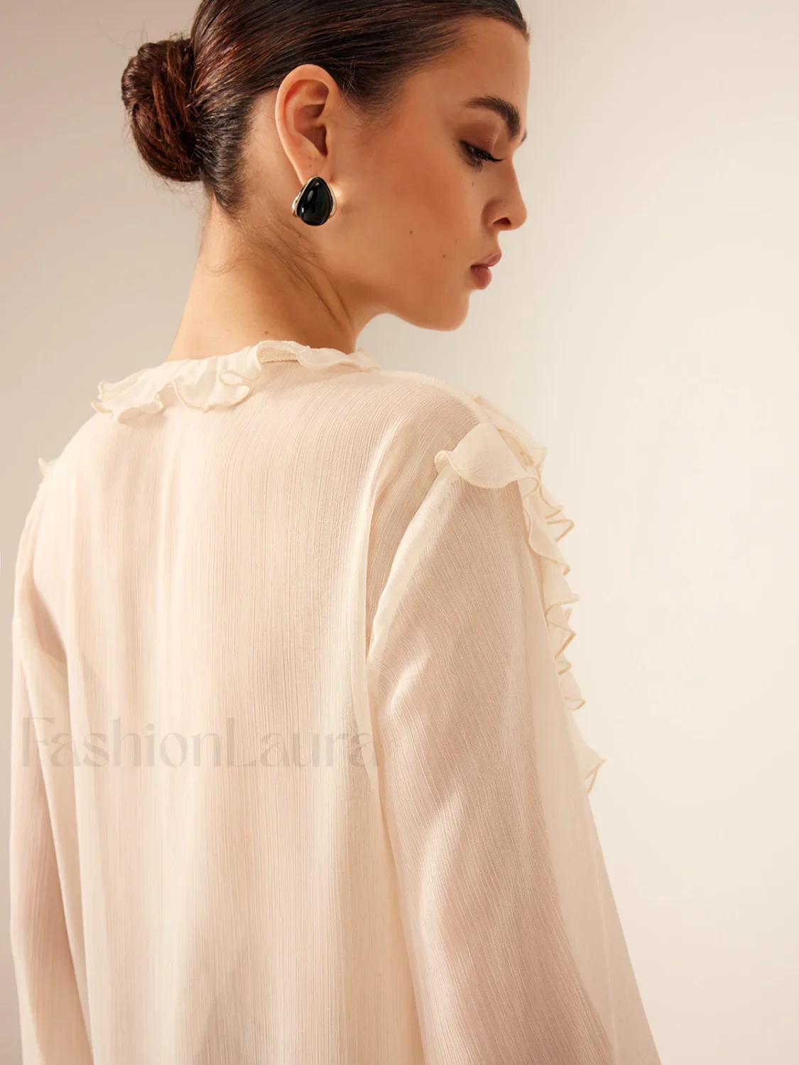 Semi-Sheer Ruffle Chiffon Breasted Blouse - Image 8