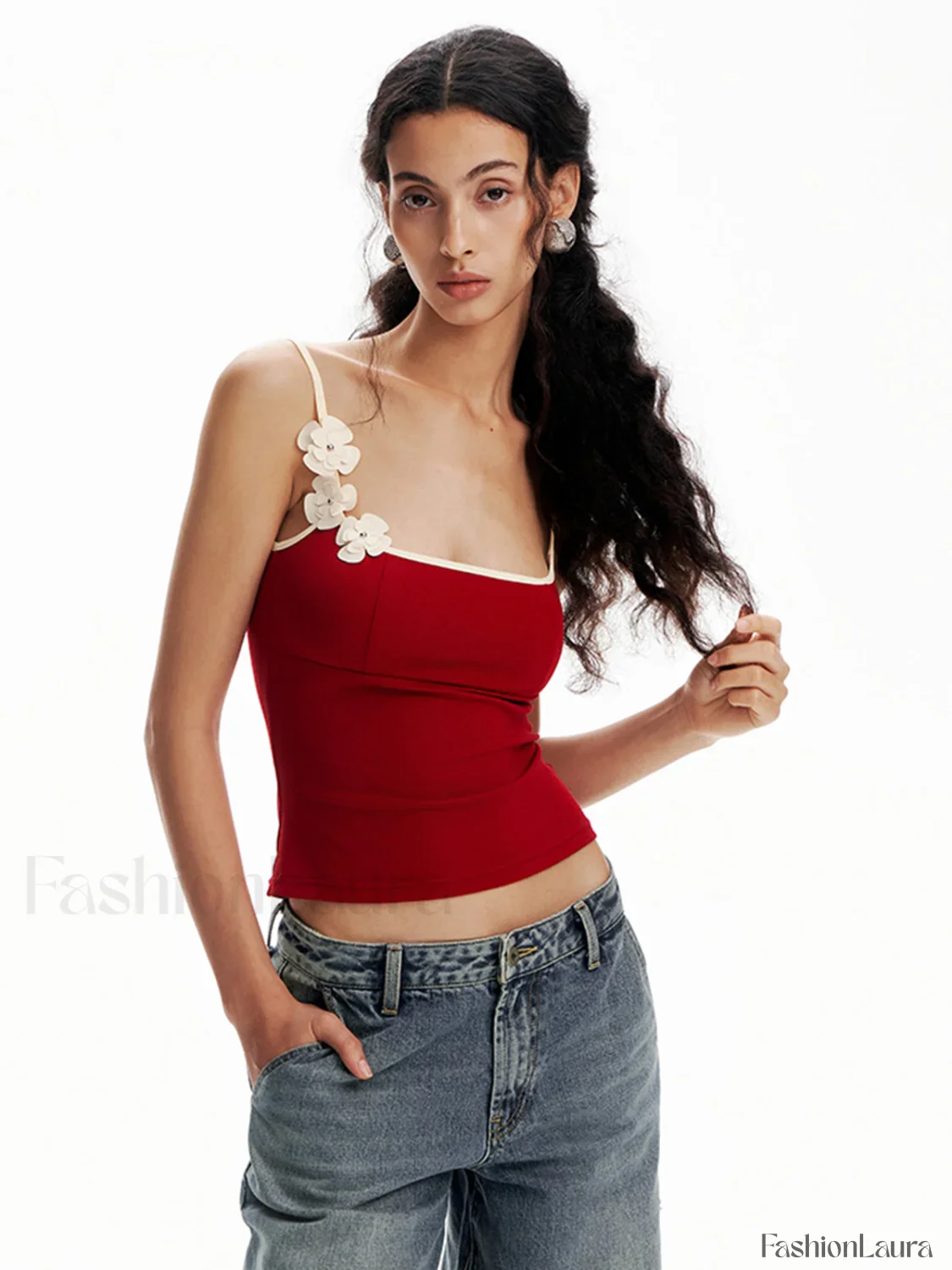 Floral Contrast Trim Bodycon Cami Top - Image 15