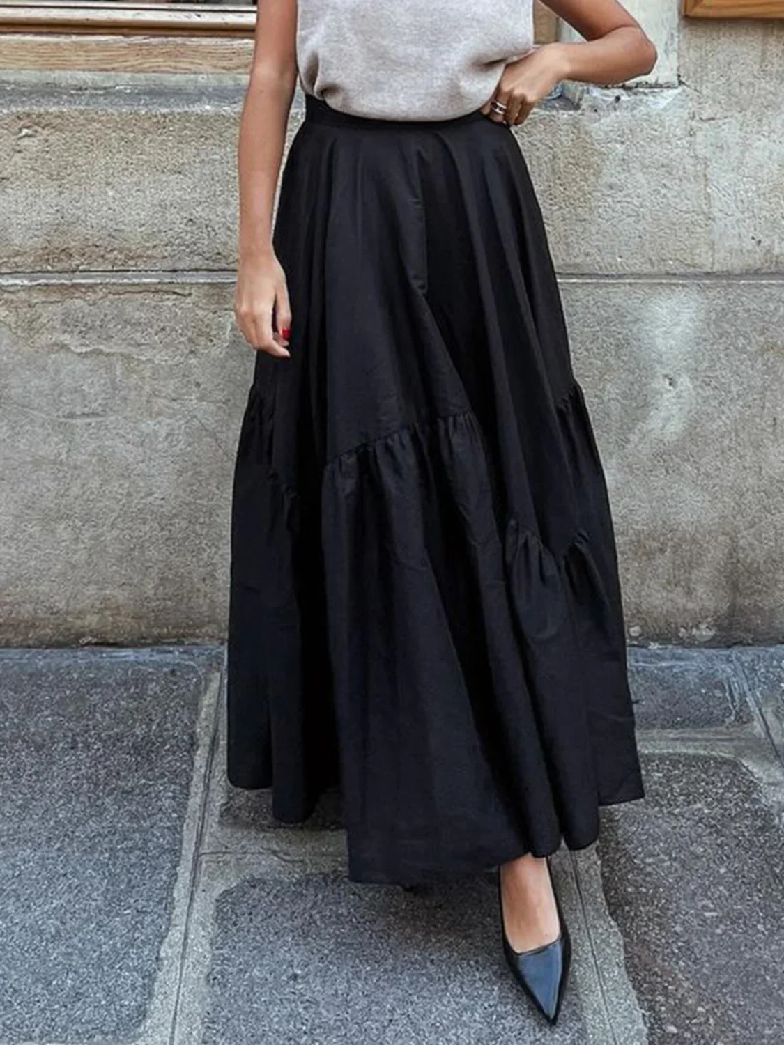 Asymmetrical Pleated Maxi Skirt - Image 2