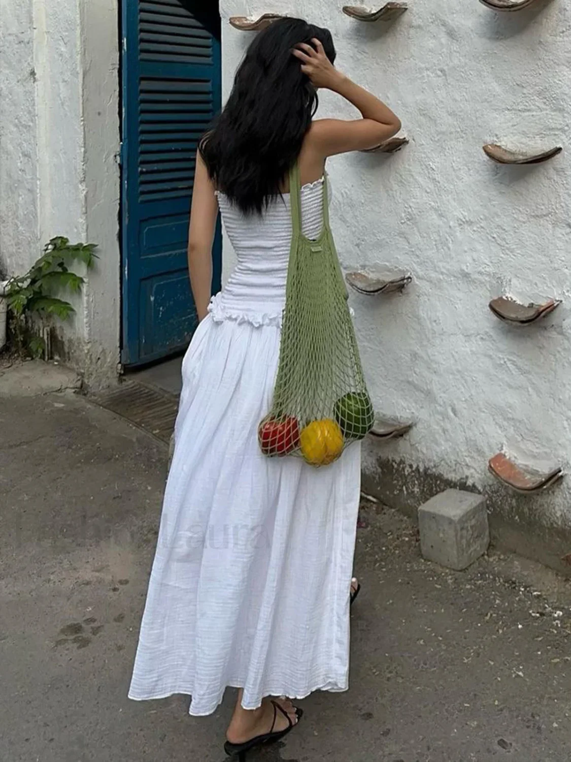 Cotton Blends Shirred Tube Long Dress - Image 2