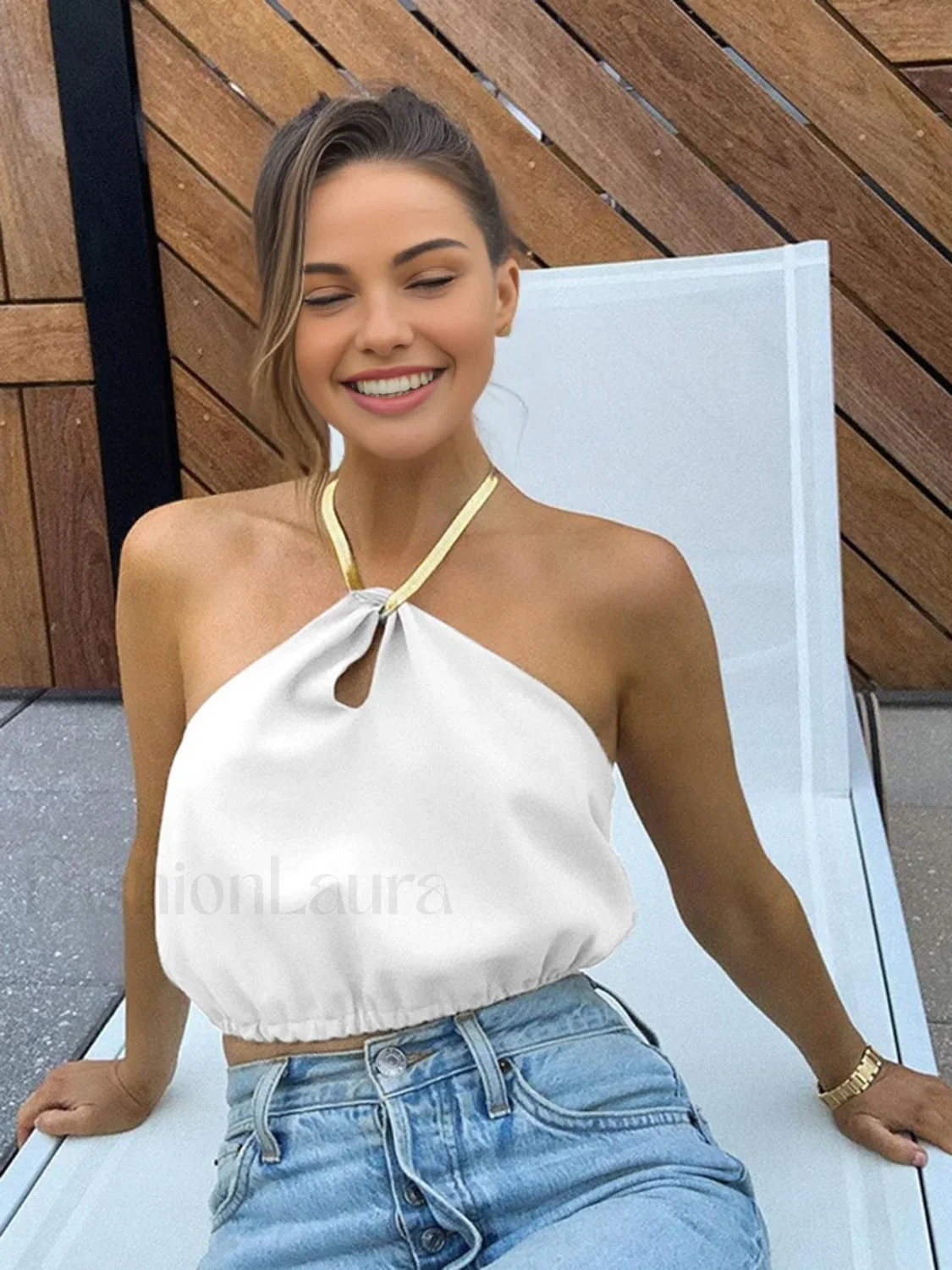 Semi-Sheer Halter Crop Sleeveless Top - Image 9