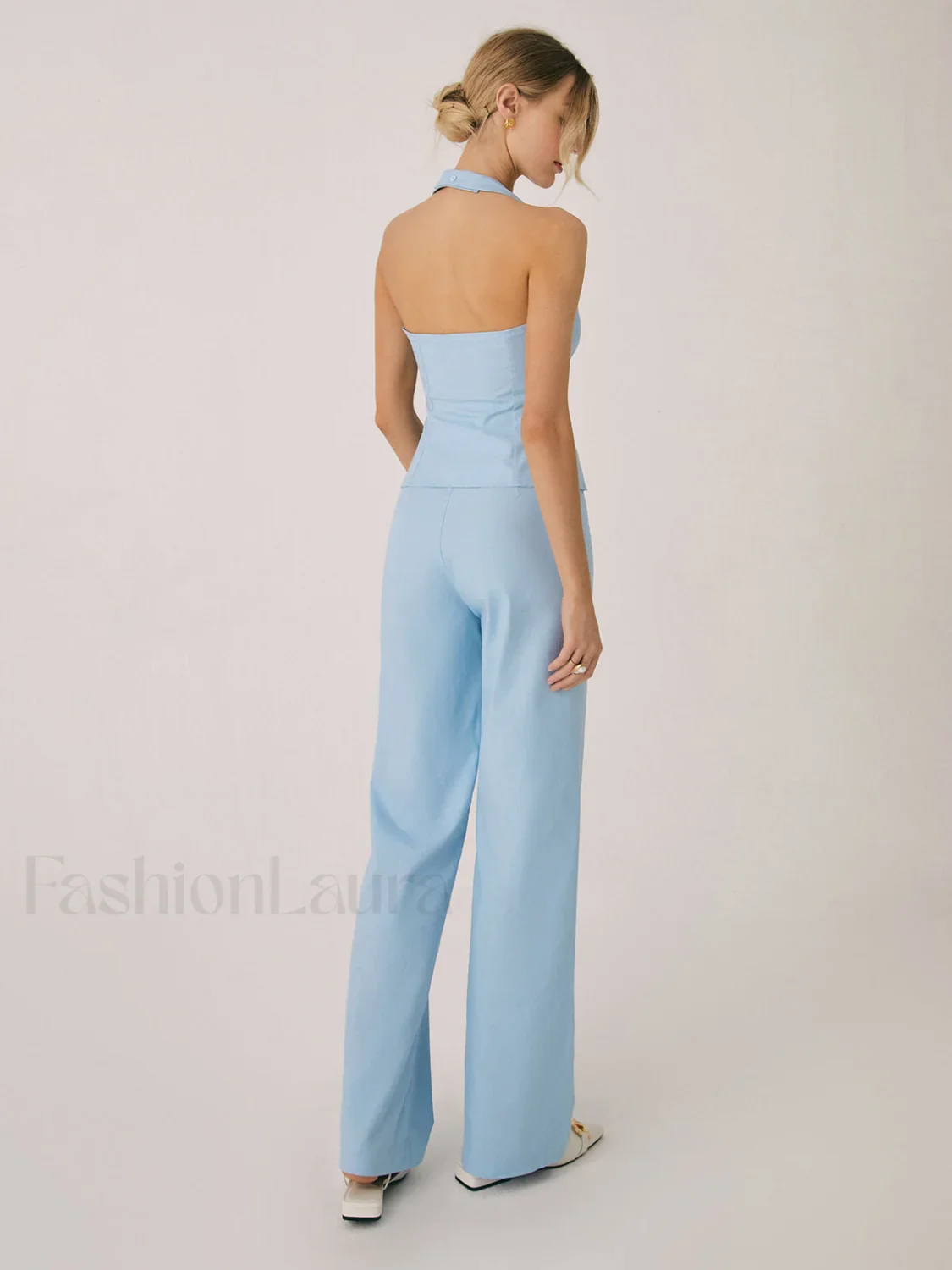 Cotton & Linen Vest With Straight Leg Pants Set - Image 8