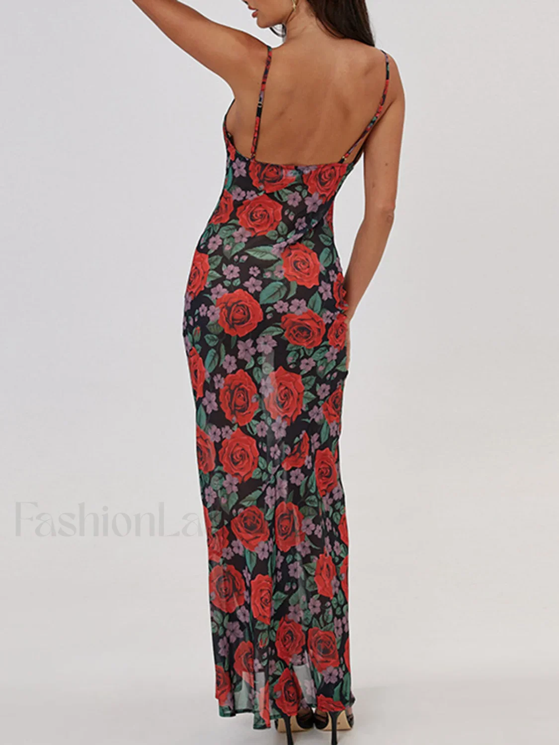 Semi-Sheer Floral Print Cami Long Dress - Image 5