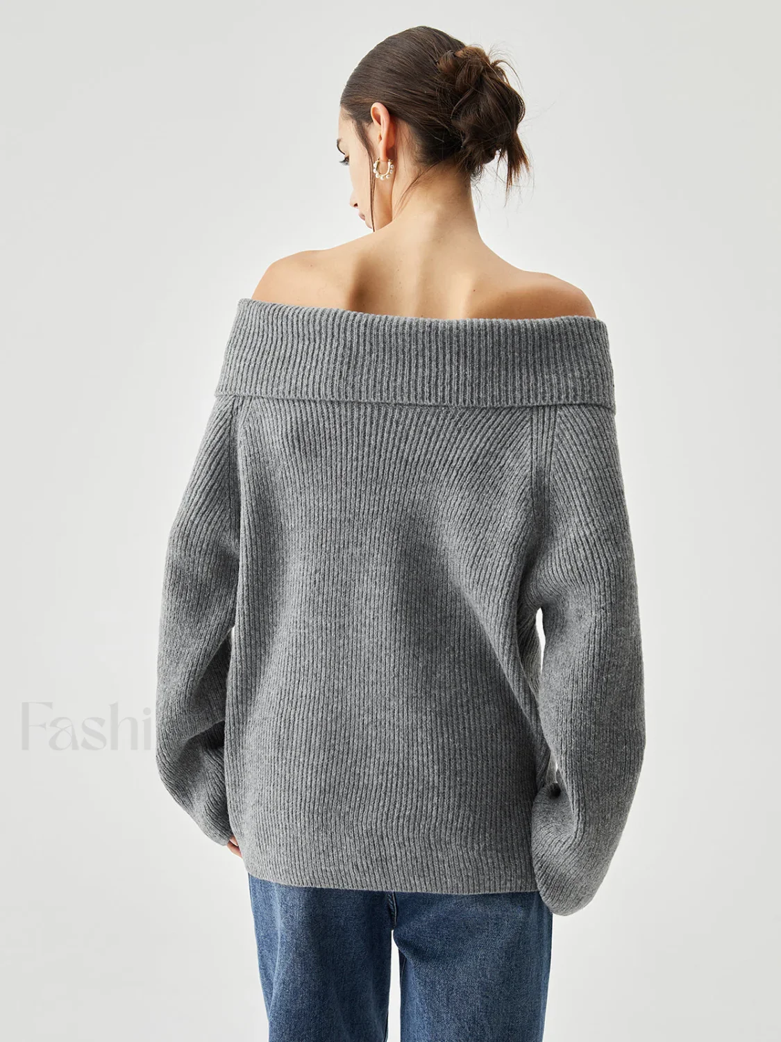 Oversized Overfold Off Shoulder Knit Sweater - Image 5