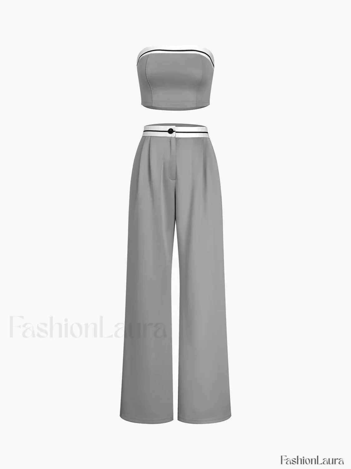 Tube Top Two Piece Contrast Waistband Pants Set - Image 25