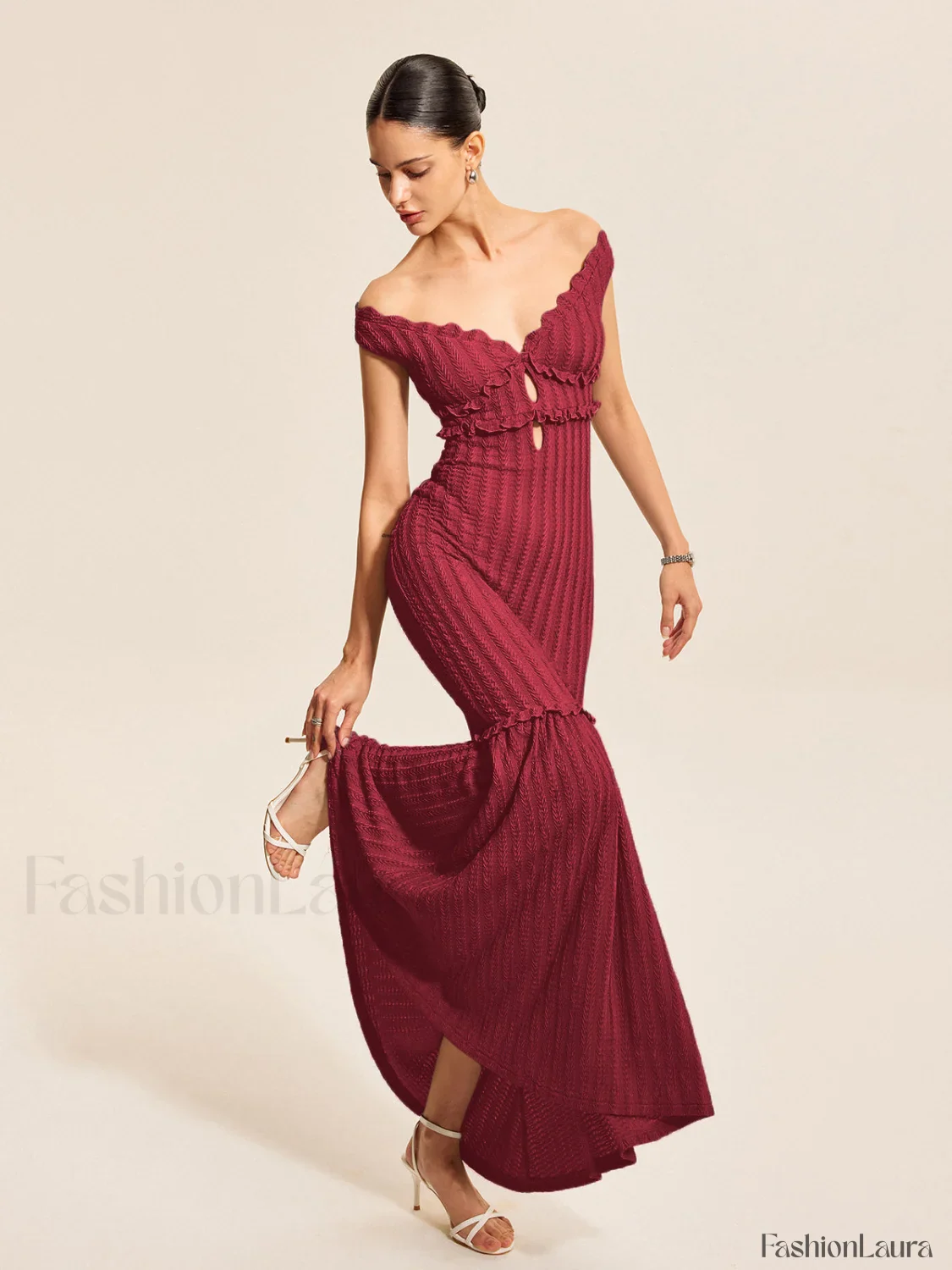 Off-Shoulder Ruffle Detail Dress - Image 30