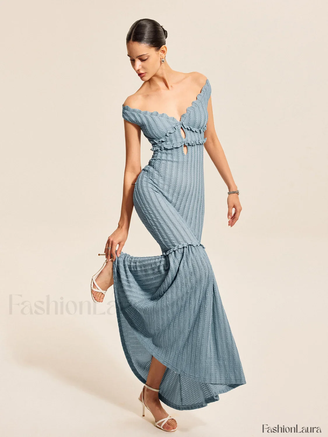 Off-Shoulder Ruffle Detail Dress - Image 36